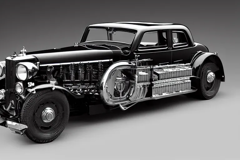 Prompt: cyberpunk version of a 1 9 3 0 cadillac v 1 6