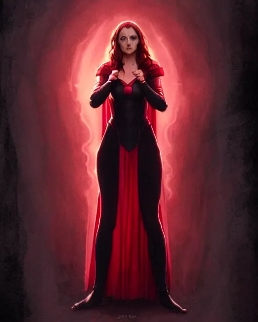 Prompt: Scarlet witch outfit Sarah Michelle Gellar, black magic, realistic character concept, full body, scary pose, comic book, illustration,;cinematic lighting, high resolution, Charlie Bowater, Norman Rockwell, symmetrical eyes, single face, insanely detailed and intricate, beautiful