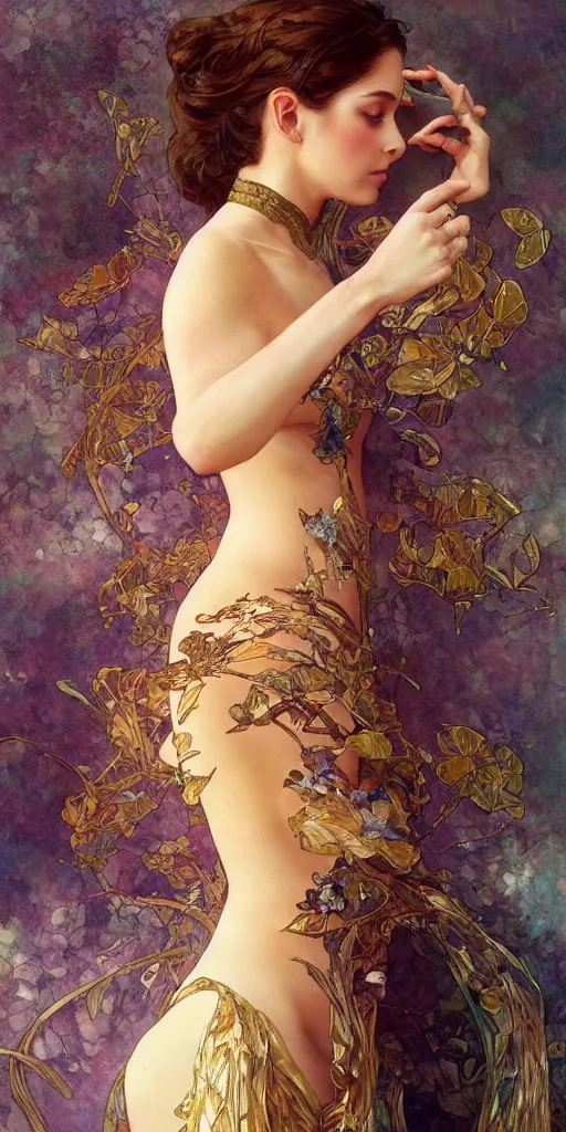 Prompt: ultra realistic illustration studio of a beautiful elegant girl in an artistic pose covered in silk, intricate, elegant, highly detailed, digital painting, artstation, concept art, smooth, sharp focus, illustration, art by artgerm and greg rutkowski and alphonse mucha by klimt