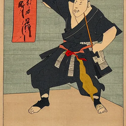 Image similar to ukiyo-e print block of Obama samurai wielding a katana