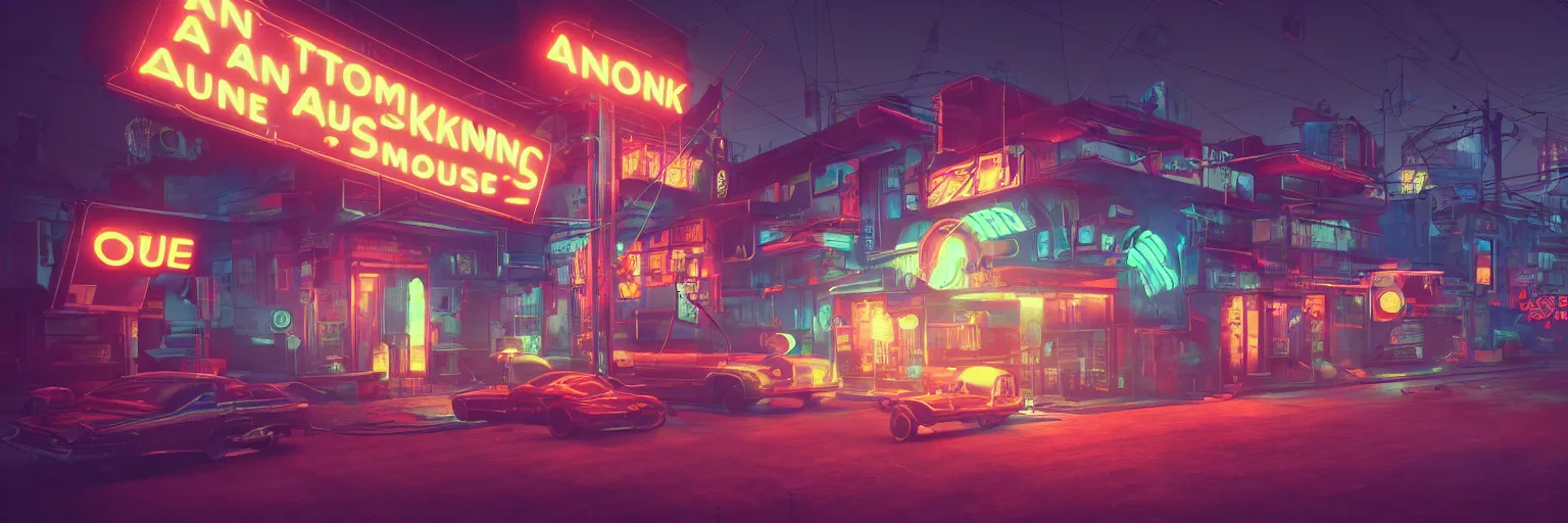 Image similar to an atompunk house in a city, neon signs and lights, coloured, ultra detail, photo realistic, shadows, dynamic lighting, dramatic, atmospheric, by junji ito, trending on artstation, octane render, unreal engine 5