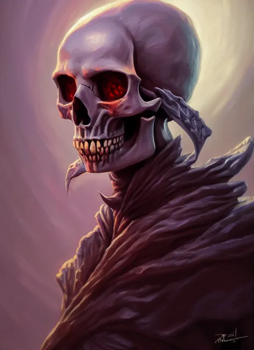 Image similar to a _ fantasy _ style _ portrait _ painting _ of skull head lich, dnd, wicked, oil _ painting _ unreal _ 5 _ daz. _ rpg _ portrait _ extremely _ detailed _ artgerm _ greg _ rutkowski _ greg