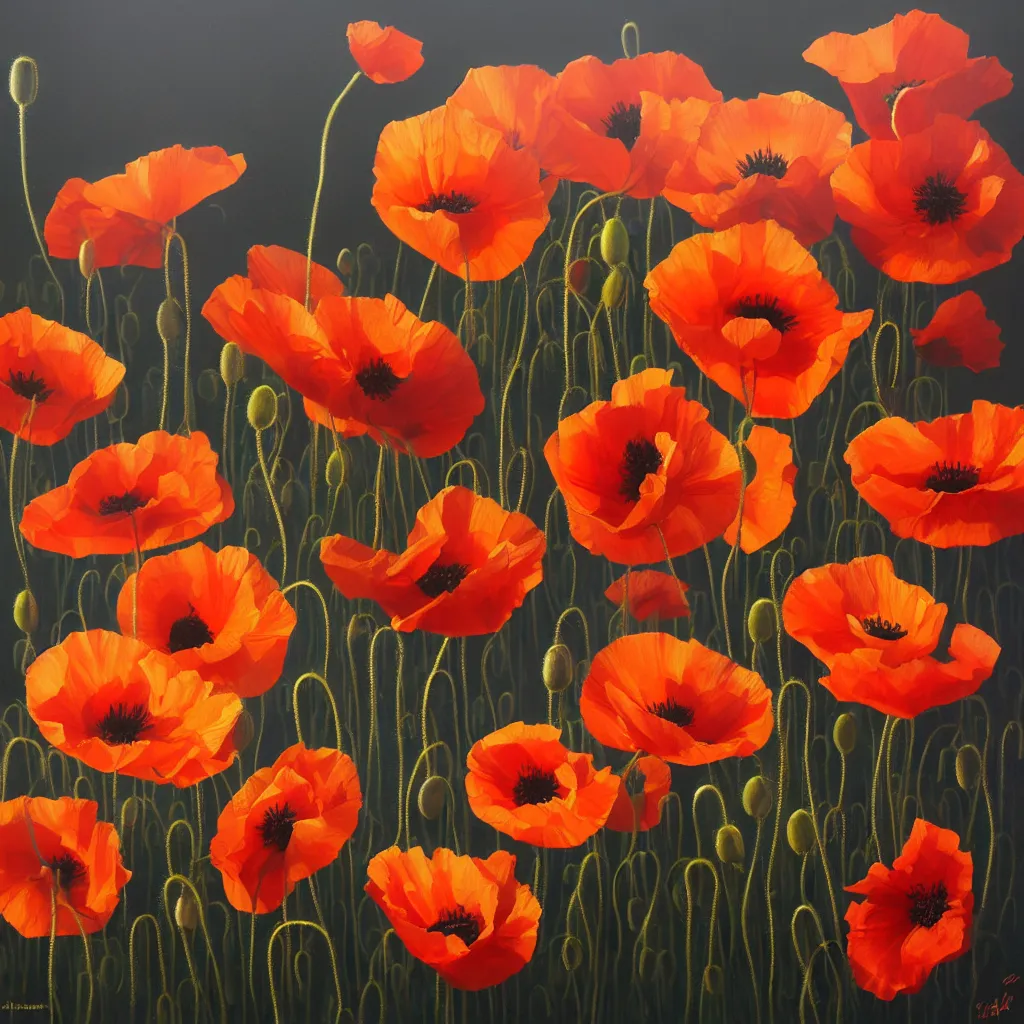 Image similar to poppy flowers painting by stanley artgerm, dramatic lighting, patrick woodroffe, trending on artstation,
