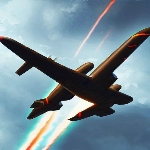 Prompt: chinese bomber plane flying away from taiwan after dropping nuclear warhead, hyper detailed, digital art, trending in artstation, cinematic lighting, studio quality.