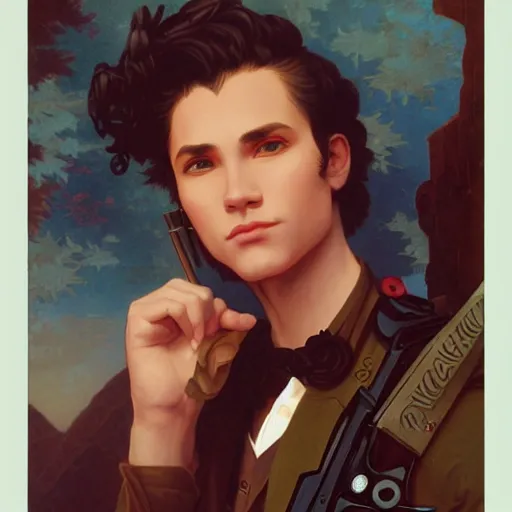 Prompt: a vintage portrait painting of a fantasy male gunslinger, art by tristan eaton and artgerm and william - adolphe bouguereau