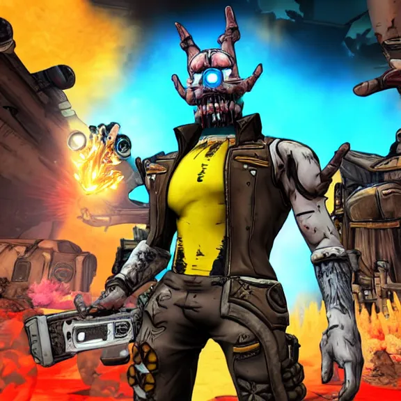 Prompt: A grotesque Discord mod as the final boss of Borderlands, videogame screenshot