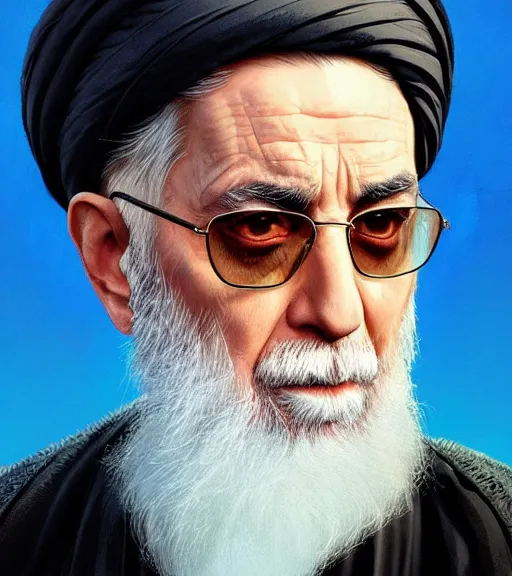 Prompt: highly detailed portrait ali khamenei, the leader of the oppressed of the world in gta v, stephen bliss, unreal engine, fantasy art by greg rutkowski, loish, rhads, ferdinand knab, makoto shinkai and lois van baarle, ilya kuvshinov, rossdraws, tom bagshaw, global illumination, radiant light, detailed and intricate environment