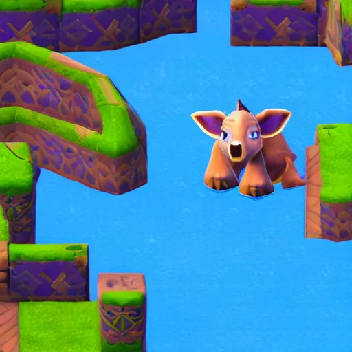 Prompt: screenshot of a cute calf as an npc in spyro the dragon video game, with playstation 1 graphics, activision blizzard, upscaled to high resolution