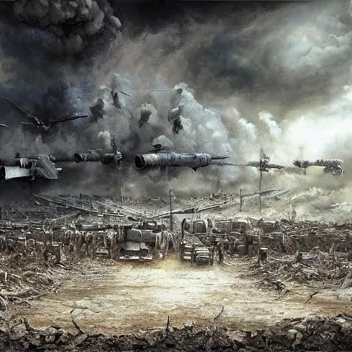 Image similar to hyper realism, realistic apocalyptic war scene