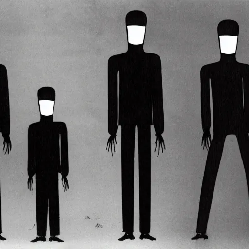 Prompt: rare photo of slendermen 1 9 8 7