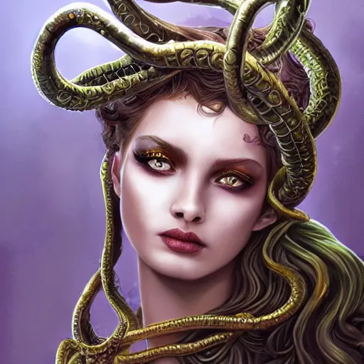 Image similar to an epic portrait of medusa, goddess, beautiful, detailed beautiful face, epic fantasy art, award winning on artstation, trending on deviantart, mystical atmosphere, mythology, high definiton, high detail, high quality, ultra realistic, hyper realistic, 4 k uhd,