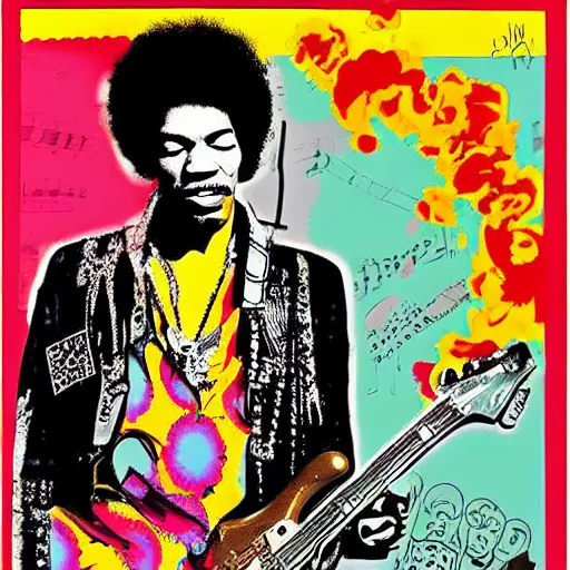Prompt: Jimi Hendrix 1960’s psychedelic concert poster
