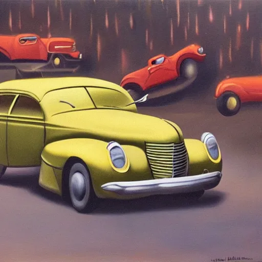 Image similar to a beautiful surrealist painting depicting being stuck in traffic. oil on canvas, 1 9 4 0. trending, high quality, high resolution, detailed