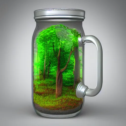 Image similar to Professional 3D render of a forest in a jar