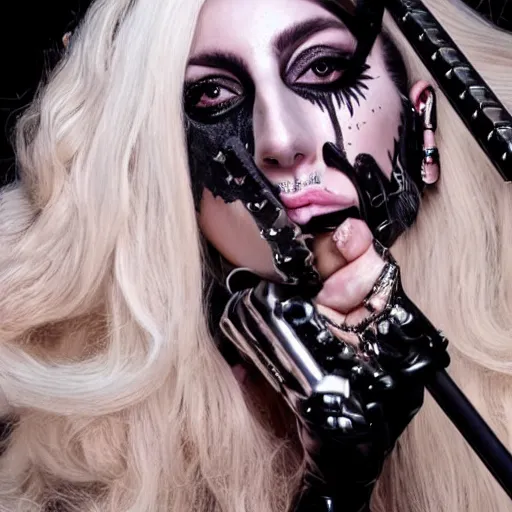 Prompt: portrait of lady gaga dressed as a heavy metal artist, 4 k, hyper - realistic