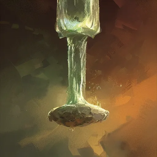 Image similar to an opalescent health potion in a tall elegant bottle, rpg item, fantasy concept art by craig mullins