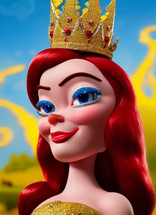 Image similar to highly detailed closeup, face profile portrait of a tin toy jessica rabbit as a fairytale princess wearing a crown eating cakes, bikini, unreal engine, nicoletta ceccoli, mark ryden, earl norem, lostfish, global illumination, detailed and intricate environment