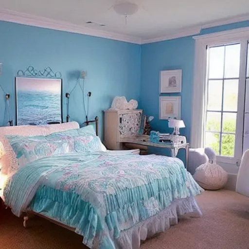 Image similar to a beautiful bedroom, beach aesthetic