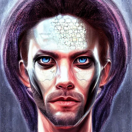 Image similar to cyberpunk thirtysomething prophet, very detailed, realistic, symmetrical face, art by digital painting,