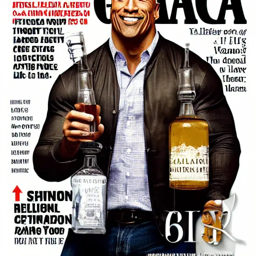 Prompt: dwayne johnson holding a jug of moonshine, cover of national geographic magazine