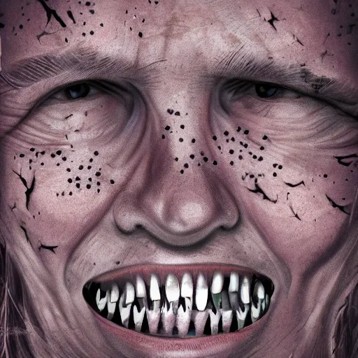 Image similar to A human being covered in teeth, nightmare, digital art