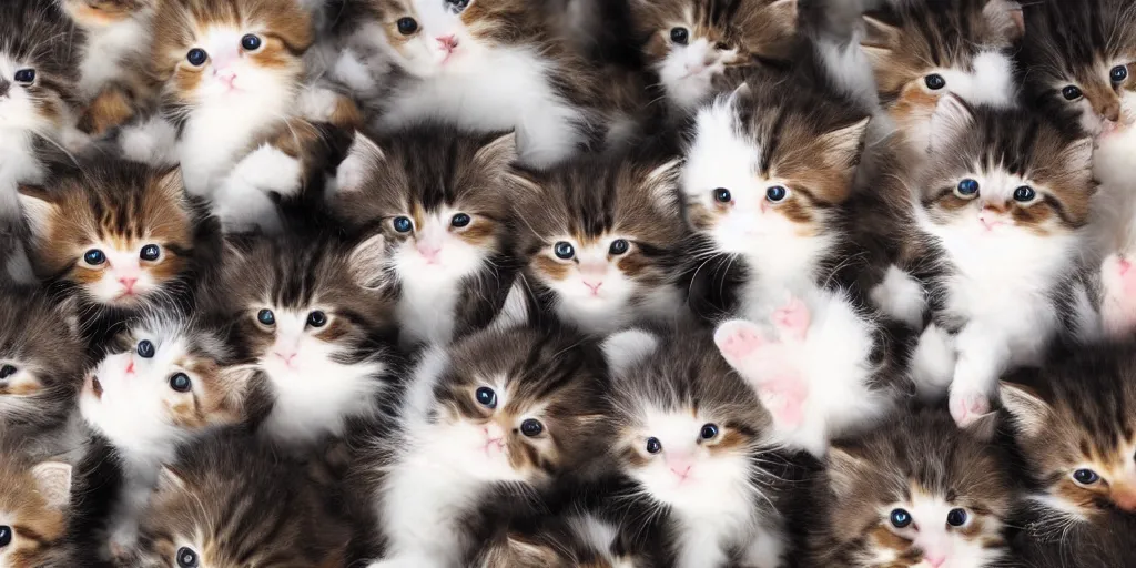 Image similar to a bunch of cute kittens, clear skies