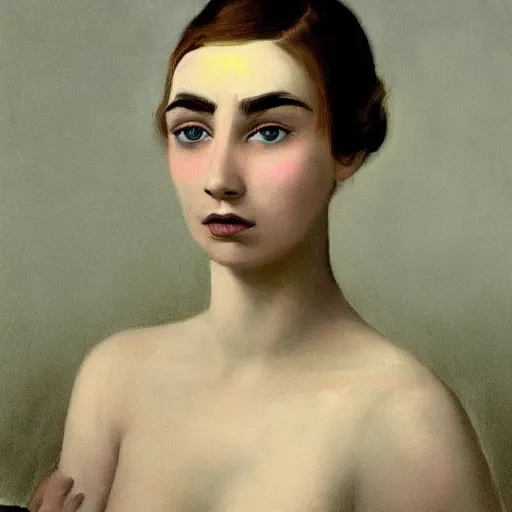 Image similar to a young lady, with the beauty of a standard white man, whose eyebrows are mixed with mystery and wildness