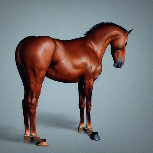 Image similar to concept art of hybrid human and horse wearing coat, anthropomorphic horse wearing a coat and standing on two legs like human, digital art, photo realistic, highly detailed