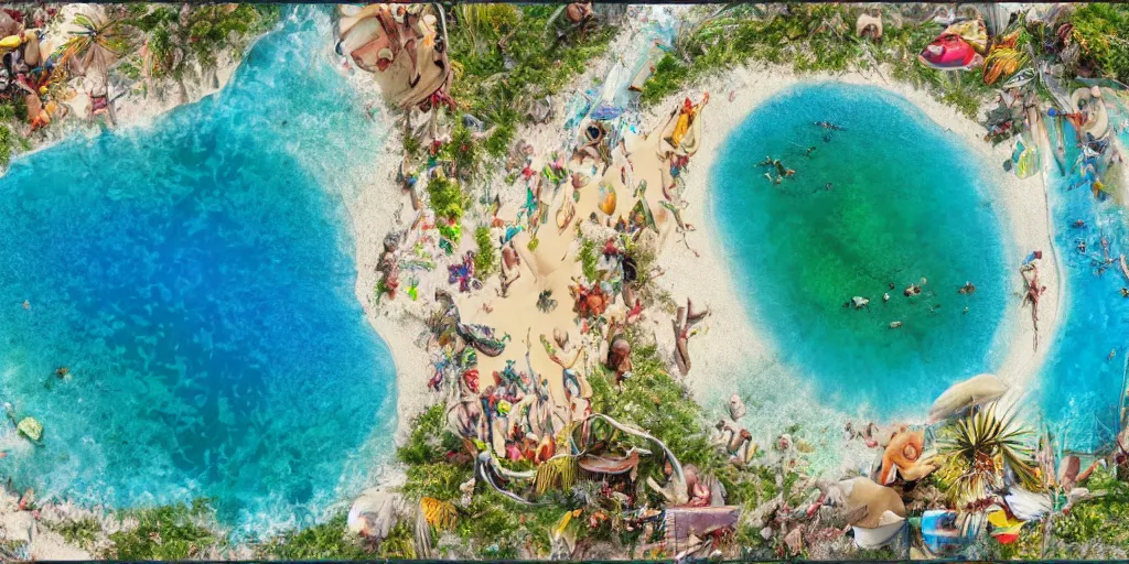 Prompt: 3 6 0 panorama hdr environment map of being on a beach party photograph very high detail focus octane render