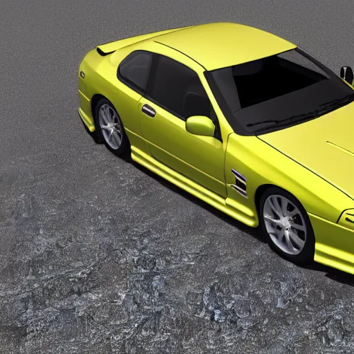 Prompt: Nissan S15, 3d model, yellow,