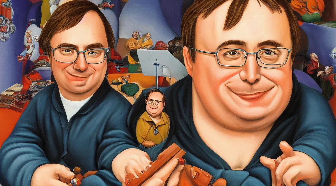Image similar to Wallpaper of Linus Torvalds painted by fernando botero