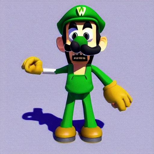Prompt: low polygon render of waluigi on a white background, isometric 3 d, ultra hd.