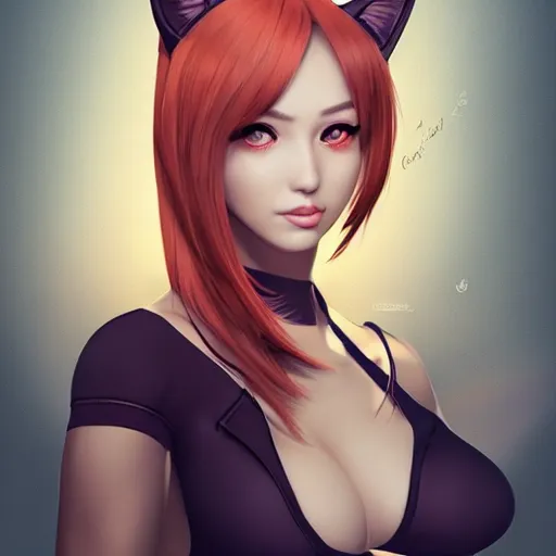 Prompt: a human person with cat ears, artgerm, 4k, trending on artstation