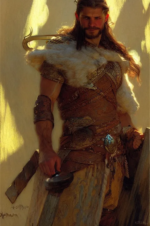 Image similar to attractive viking, matrix, painting by gaston bussiere, craig mullins, greg rutkowski, alphonse mucha