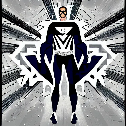 Image similar to Diamond plated superhero, digital art