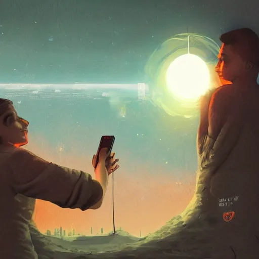 Prompt: people taking selfies while the world is ending in a nuclear disaster, digital art, artstation, 4 k