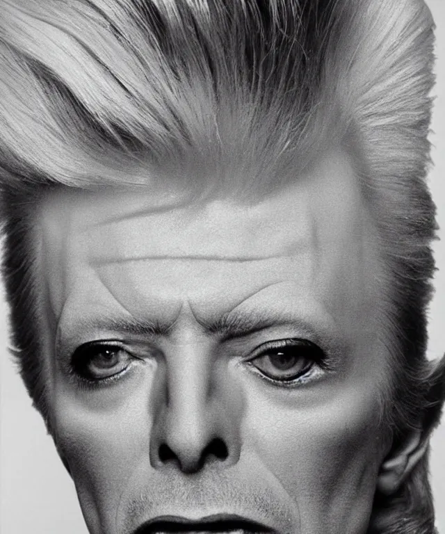 Image similar to a color photograph of david bowie, by thomas ruff, platinum blond, intense, bold, exaggerated, overblown, ultra sharp, extra details, ultra high quality, trending on pinteresst