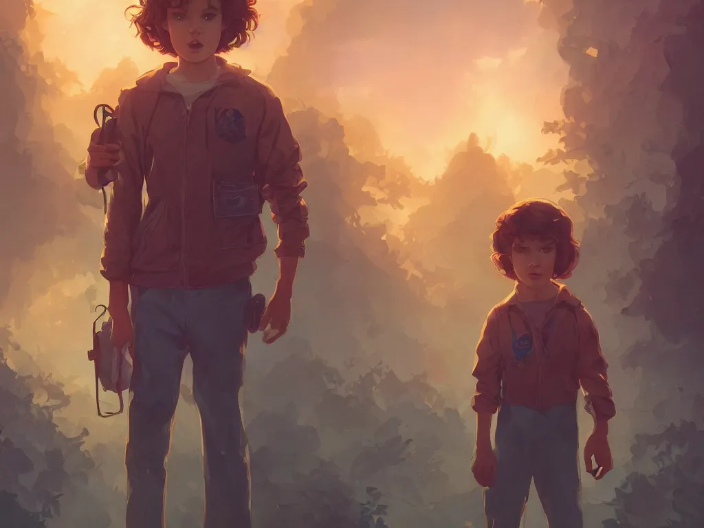 Image similar to hero world stranger things, behance hd by jesper ejsing, by rhads, makoto shinkai and lois van baarle, ilya kuvshinov, rossdraws global illumination, golden ratio, symmetrical beauty face