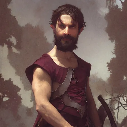 Image similar to a fantasy portrait painting of a half - elf gentleman, art greg rutkowski and william - adolphe bouguereau