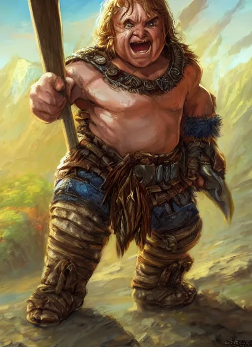 Prompt: halfling barbarian, ultra detailed fantasy, dndbeyond, bright, colourful, realistic, dnd character portrait, full body, pathfinder, pinterest, art by ralph horsley, dnd, rpg, lotr game design fanart by concept art, behance hd, artstation, deviantart, hdr render in unreal engine 5