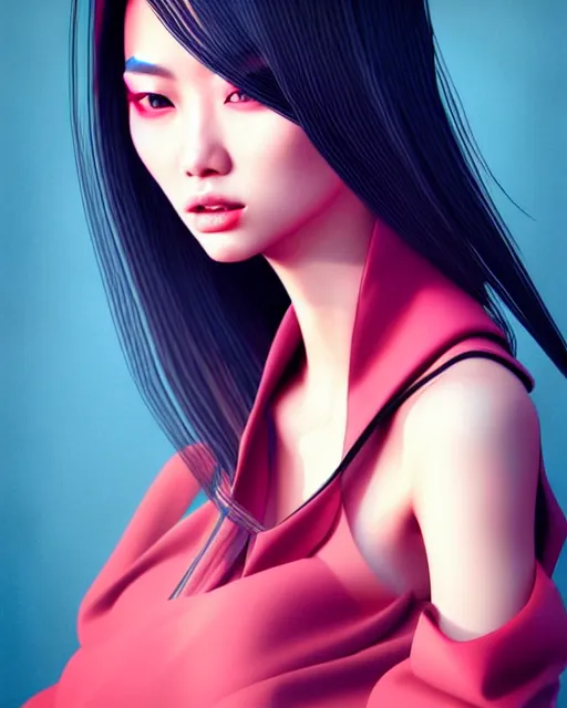 Prompt: richly detailed color illustration of very very beautiful asian fashion model illustrated by Artgerm and Mina Petrovic and Timothy Kong and Marina Federovna. 3D shadowing