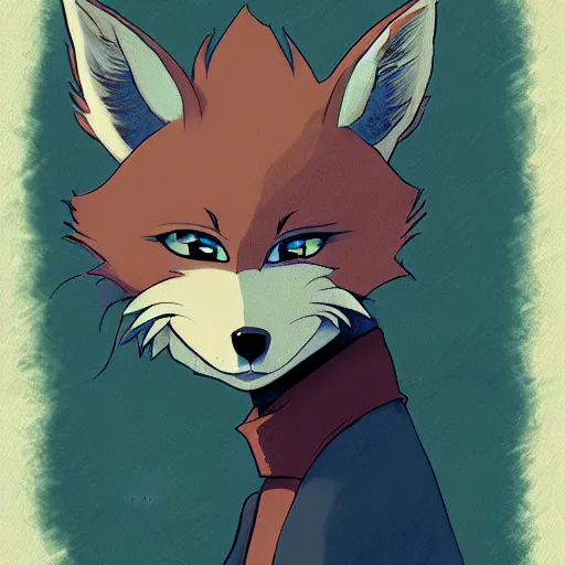 Prompt: Anime art of an anthropomorphic fox character, studio ghibli, furry fandom, furry art, digital painting