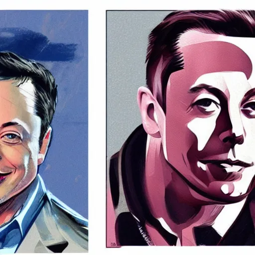 Image similar to concept art of elon musk, vintage and retro