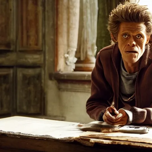 Image similar to willem dafoe in the role of hermione jean granger, film still