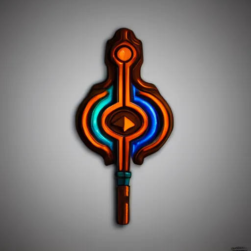 Image similar to a stylised old colorful metal key, key is on the center, rpg game inventory item, rim light, outer glow, on the white background, trending on artstation