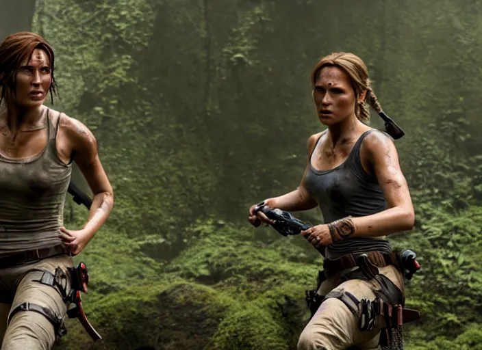 Image similar to film still of!!!! daisy edgar jones!!! as lara croft in new tomb raider movie, 8 k