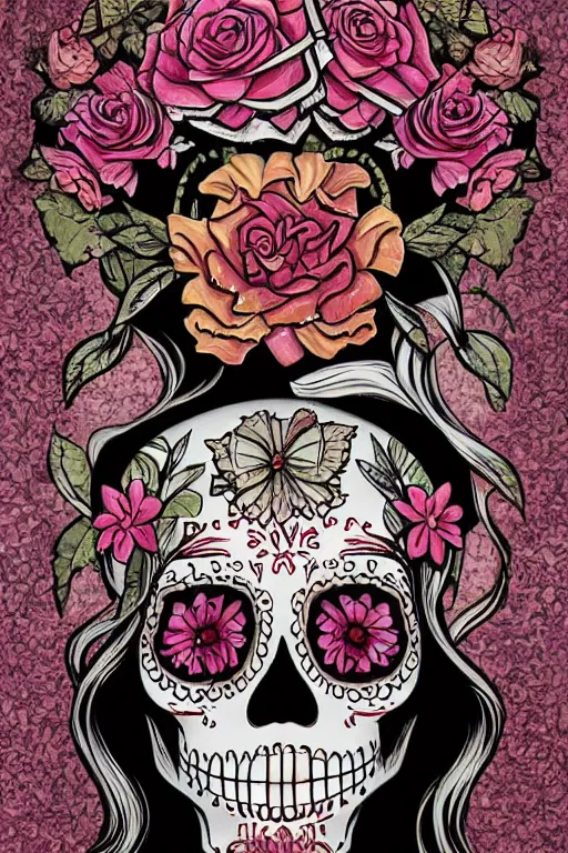 Image similar to Illustration of a sugar skull day of the dead girl, art by jeffrey smith