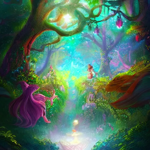 Image similar to enchanted magical forest on magical colorful fire , digital painting , digital art , artstation , devian art , 4k , HD