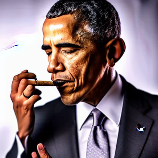 Prompt: cinematic headshot portrait of obama smoking a joint. glow diffused vibrant lighting united states flag