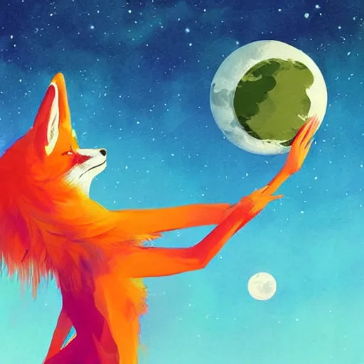 Prompt: space fox holding a planet, digital art, by conrad roset, trending on artstation, realistic